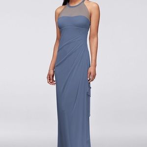 David’s Bridal Long Mesh Dress with Illusion Neck